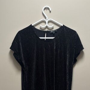 Women's Black Metallic Ribbed Short Sleeve Top